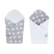Luxusní oboustranná dětská zavinovačka MINKY Duetbaby bílé hvězdy+ šedá + bílá minky 