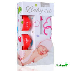 Baby set - bambusová osuška srdíčka + kočárkový kolíček červený T-tomi
